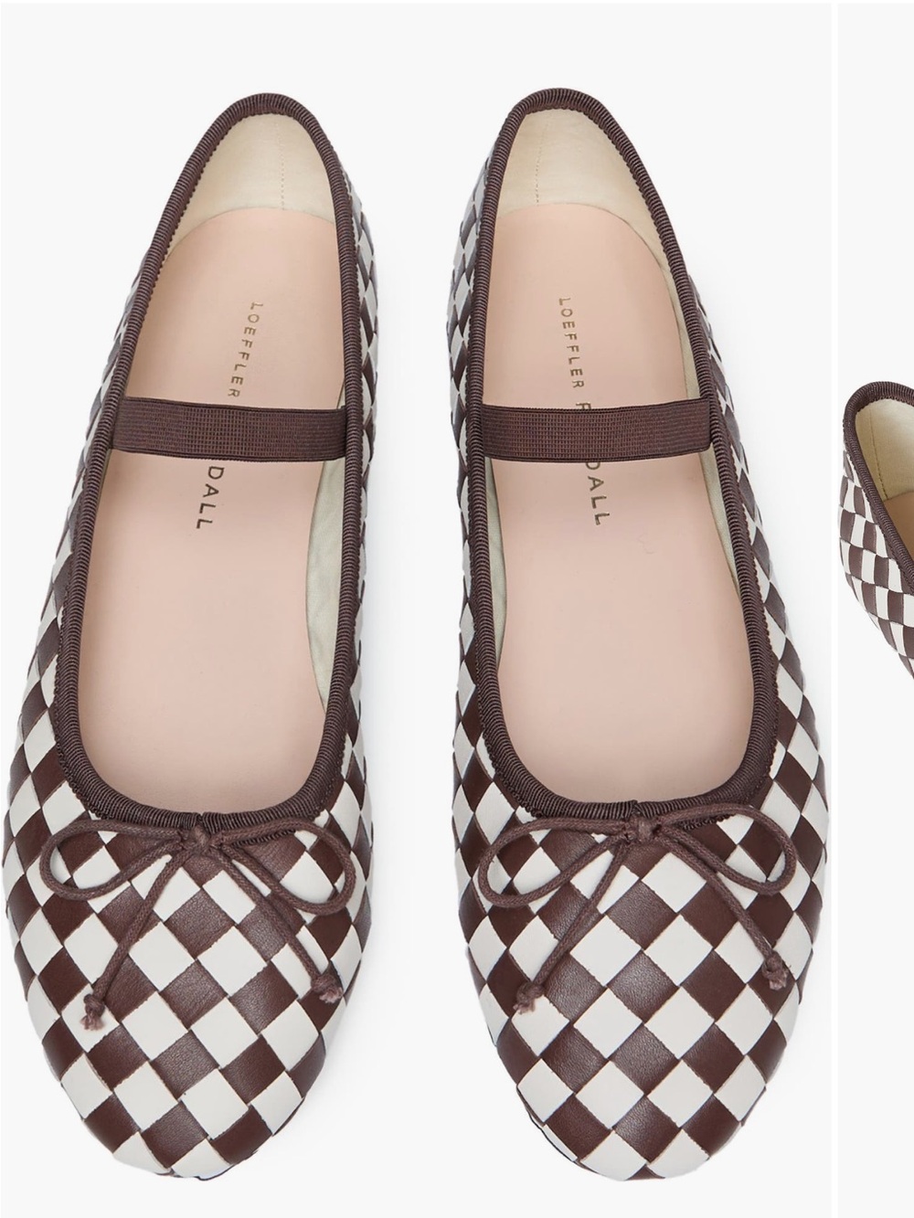 Women’s Leonie Mary Jane Brown & Cream Checker Ballet Flats with Bow - Picture 6 of 9